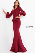 Jovani - Asymmetrical Pleat Detailed Trumpet Gown 39739SC - back view