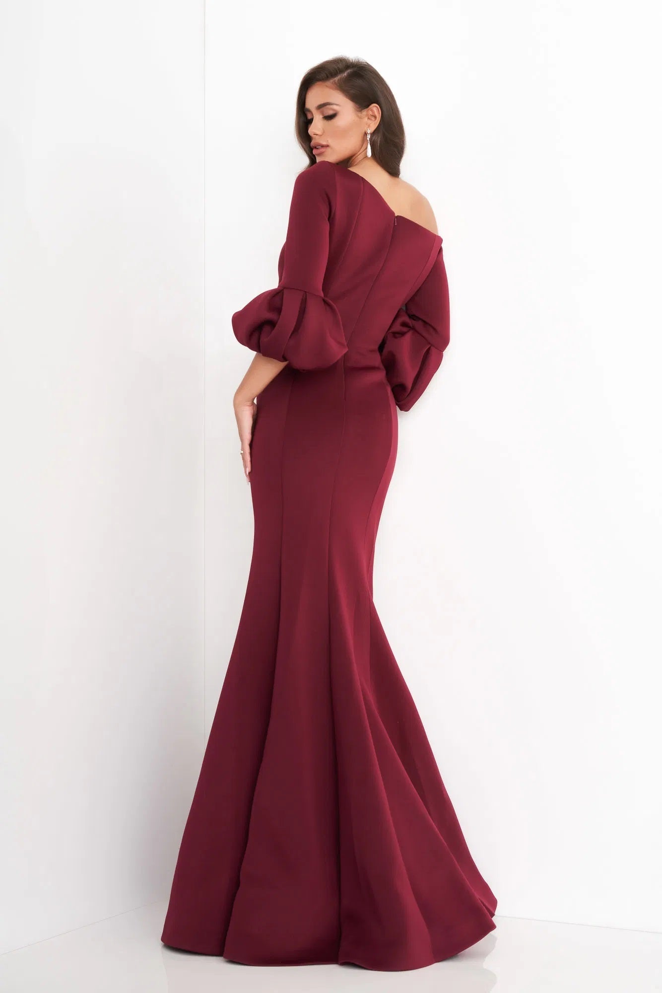 Jovani - Asymmetrical Pleat Detailed Trumpet Gown 39739SC - detail view