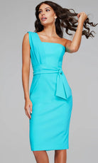 Jovani 39775 - Tie Waist One Shoulder Knee-Length Dress - back view