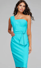 Jovani 39775 - Tie Waist One Shoulder Knee-Length Dress - detail view