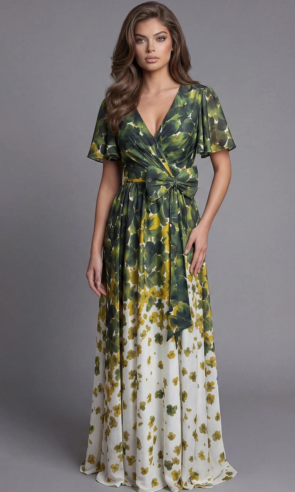 Jovani 39813 - Floral Print Wrap Style Evening Gown - designer prom dress at Silhouette Dresses