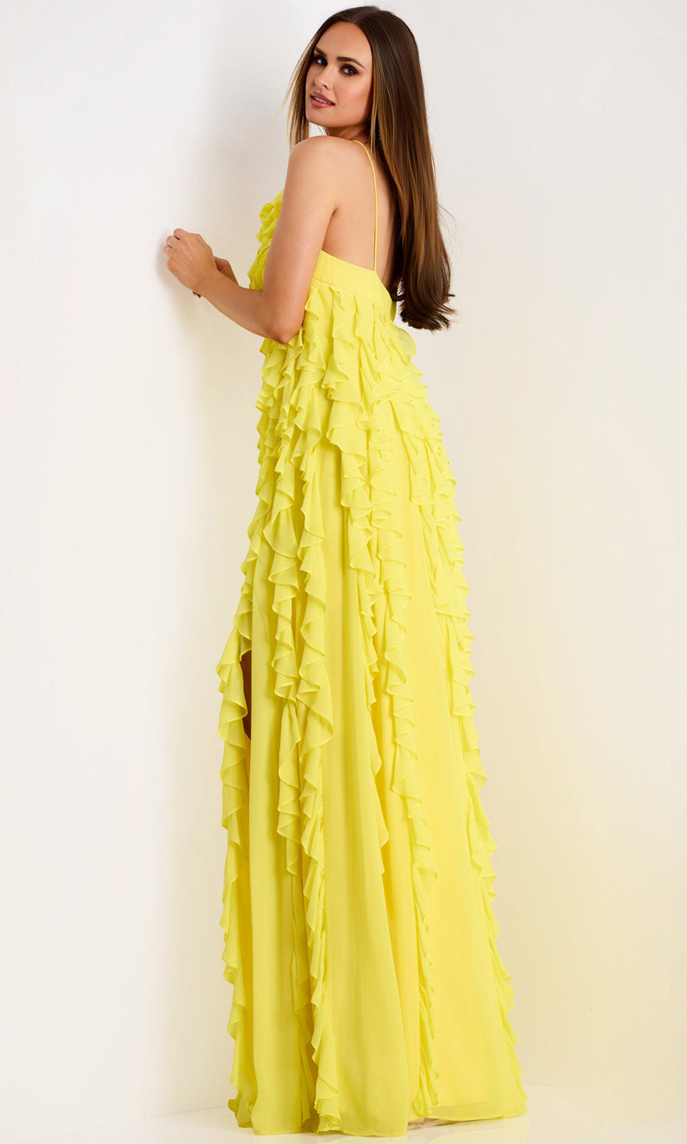 Jovani 39823 - Halter Chiffon Ruffle Evening Gown - detail view
