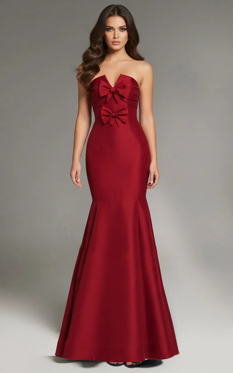Jovani 39872 - V-Neck Satin Mermaid Gown with Bow Detail - view 4