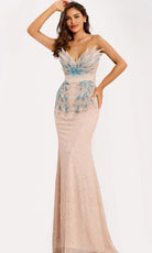 Jovani 39944 - Beaded Leaf Detail Strapless Evening Gown - back view
