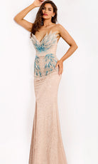 Jovani 39944 - Beaded Leaf Detail Strapless Evening Gown - detail view