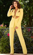 Jovani 39969 - Long Sleeve Crepe Pantsuit with Cutouts - back view