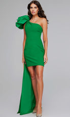 Jovani 39983 - Fitted One Shoulder Dress with Cape - back view