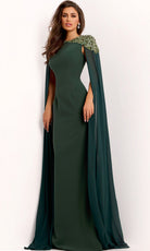Jovani 40000 - Beaded Shoulder Cape Sleeve Evening Gown - back view