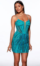 Alyce Paris 40016 - Beaded Mesh Lace-Up Cocktail Dress - back view