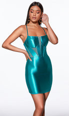 Alyce Paris 40018 - Beaded Sheer Panel Scoop Mini Dress - designer cocktail dress at Silhouette Dresses