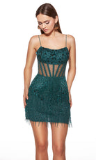 Alyce Paris 40022 - Beaded Corset Mini Dress with Fringe - designer cocktail dress at Silhouette Dresses