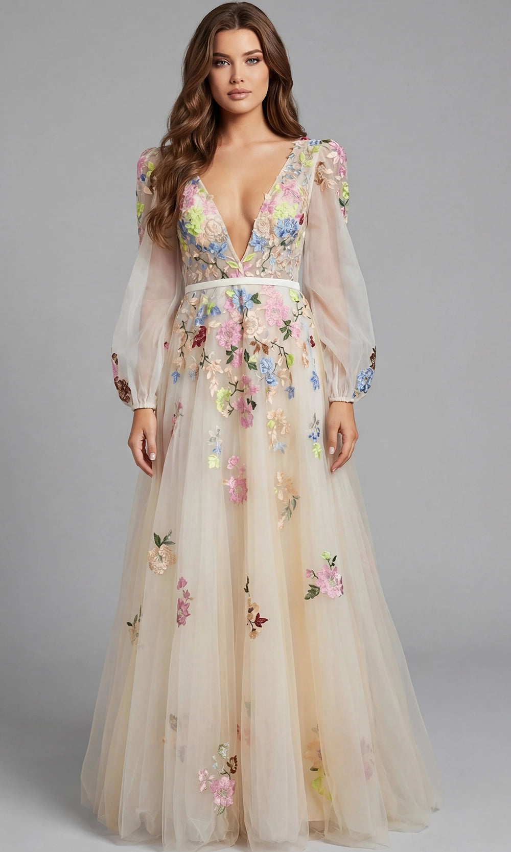 Jovani 40027 - Floral Embroidered A-Line Evening Gown - designer formal gown at Silhouette Dresses