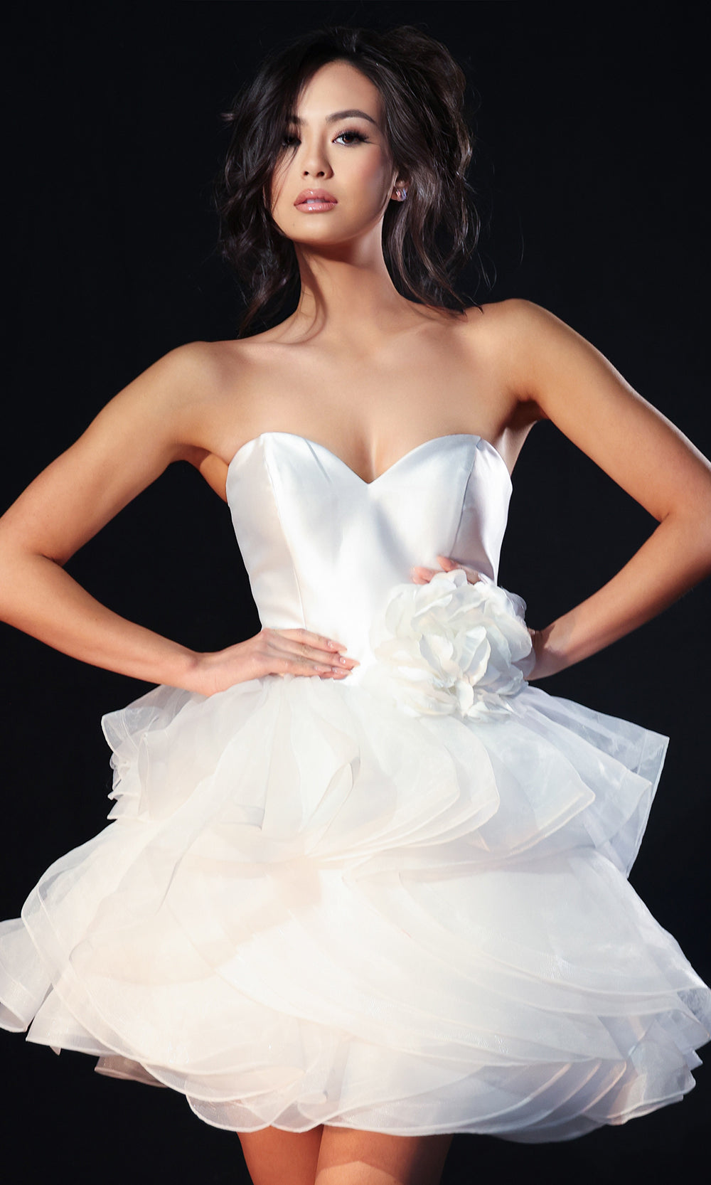 Jovani 40041 - Ruffle A-Line Skirt Satin Strapless Dress - detail view