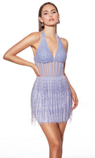 Alyce Paris 40043 - Halter Beaded Fringe Mini Dress - detail view