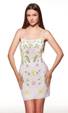Alyce Paris 40061 - Beaded Floral Lace Up Mini Dress - back view