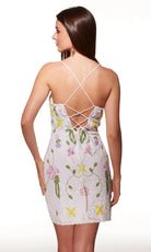 Alyce Paris 40061 - Beaded Floral Lace Up Mini Dress - detail view