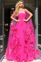 Jovani 40092 - Floral Appliqued Cape Evening Gown - view 4