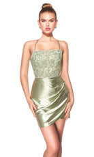 Alyce Paris 40092 - Beaded Lace Bodice Satin Mini Dress - detail view