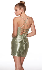 Alyce Paris 40092 - Beaded Lace Bodice Satin Mini Dress - back view