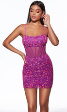 Alyce Paris 40093 - Crisscross Back Embellished Mini Dress - view 4