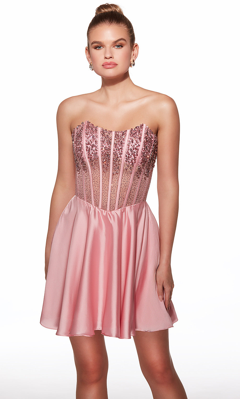 Alyce Paris 40101 - Satin A-Line Dress with Beaded Corset - designer homecoming dress at Silhouette Dresses