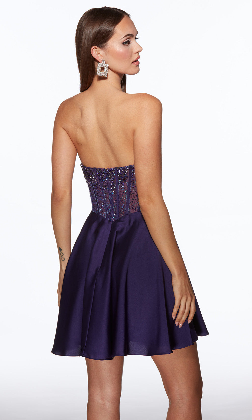 Alyce Paris 40101 - Satin A-Line Dress with Beaded Corset - back view