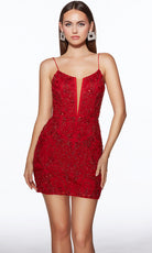 Alyce Paris 40112 - Ornate Beaded Plunge Scoop Mini Dress - view 4
