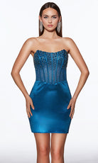 Alyce Paris 40122 - Beaded Illusion Corset Metallic Satin Dress - back view