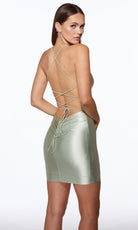 Alyce Paris 40123 - Sleek Satin Bodycon V-Neck Dress - view 4