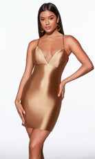 Alyce Paris 40123 - Sleek Satin Bodycon V-Neck Dress - view 6