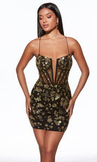 Alyce Paris 40126 - Floral Sequin Sheer Corset Mini Dress - back view