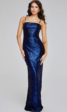 Jovani 40137 - Spaghetti Strap Ruched Satin Gown - designer formal gown at Silhouette Dresses