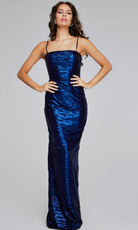 Jovani 40137 - Spaghetti Strap Ruched Satin Gown - detail view