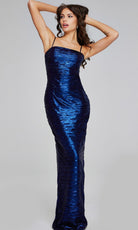 Jovani 40137 - Spaghetti Strap Ruched Satin Gown - back view