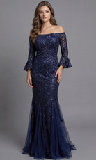 Jovani 40155 - Allover Lace Three-Quarter Bell Sleeve Gown - designer mother of the bride dress at Silhouette Dresses