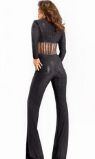Jovani 40183 - Embellished Illusion Waist High Neck Jumpsuit - back view
