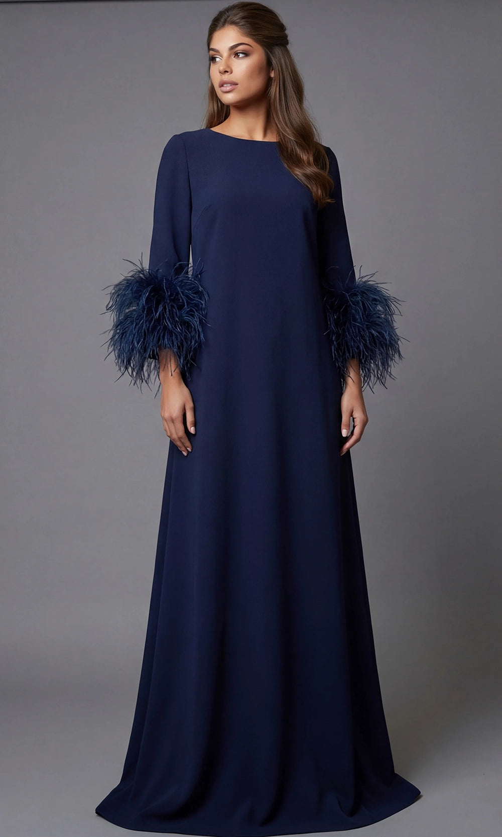 Jovani 40200 - Long Sleeve Feather Cuff Evening Gown - designer mother of the bride dress at Silhouette Dresses
