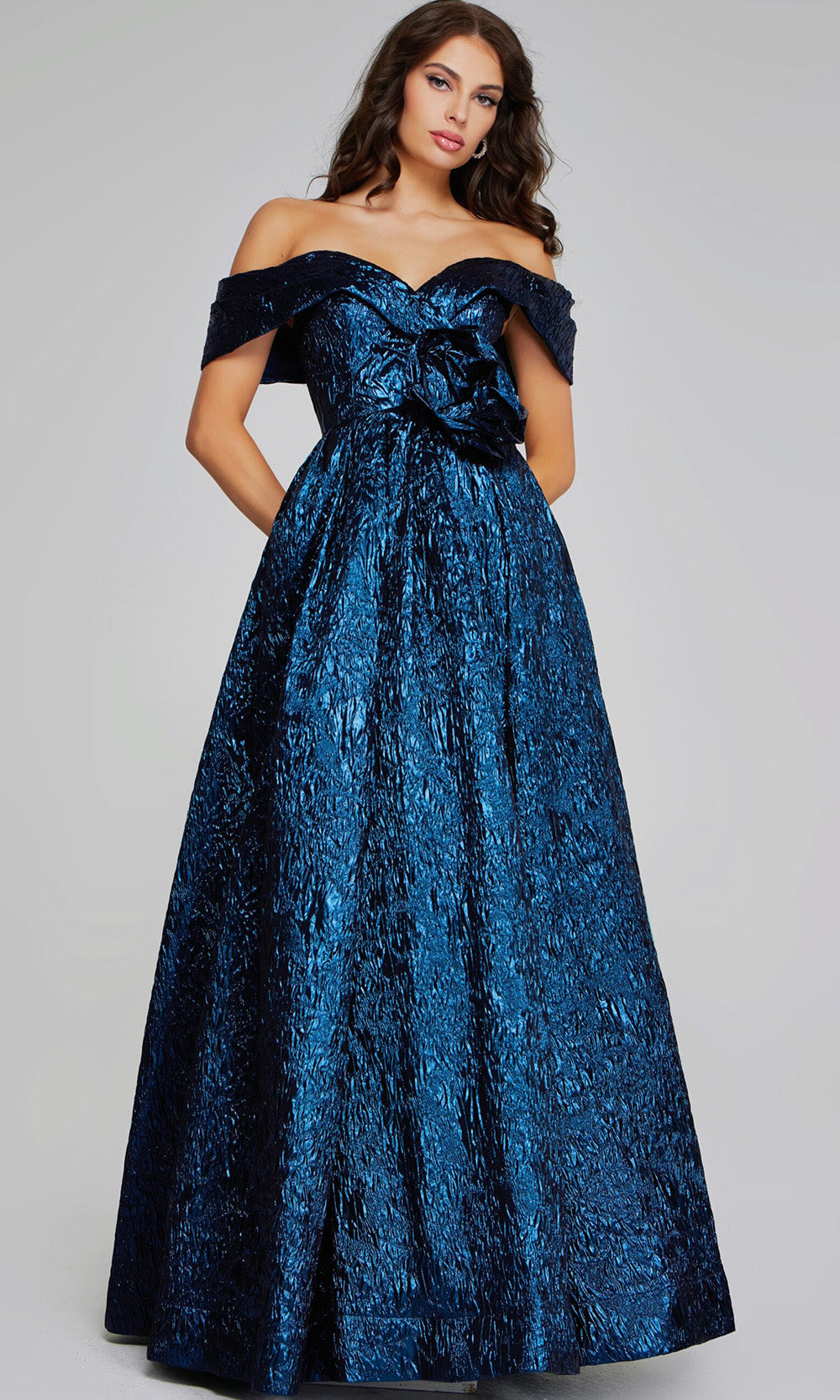 Jovani 40288 - Metallic Off Shoulder A-line Gown - back view