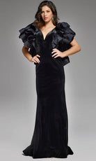 Jovani 40289 - Ruffled Sleeve Velvet Evening Gown - designer prom dress at Silhouette Dresses