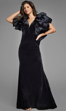 Jovani 40289 - Ruffled Sleeve Velvet Evening Gown - detail view
