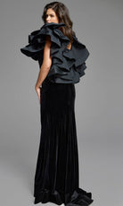 Jovani 40289 - Ruffled Sleeve Velvet Evening Gown - back view