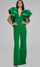 Jovani 40291 - Layered Ruffle Sleeve Wide Leg Jumpsuit - back view