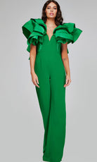 Jovani 40291 - Layered Ruffle Sleeve Wide Leg Jumpsuit - view 4