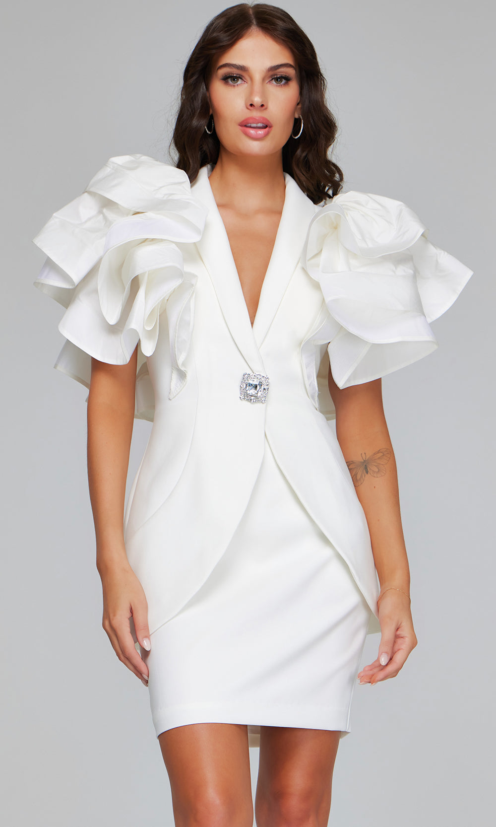 Jovani 40292 - Two Piece V-Neckline Dress with Ruffle Sleeves - view 4