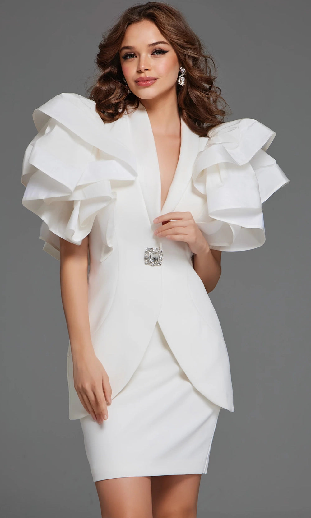 Jovani 40292 - Two Piece V-Neckline Dress with Ruffle Sleeves - detail view