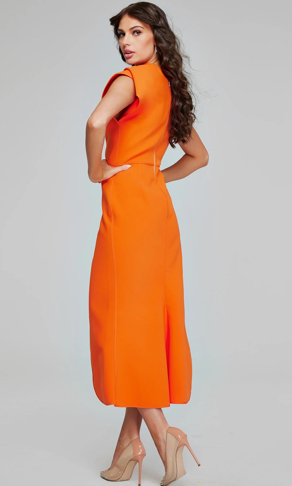 Jovani 40300 - High Neck Midi Dress with High Slit - detail view
