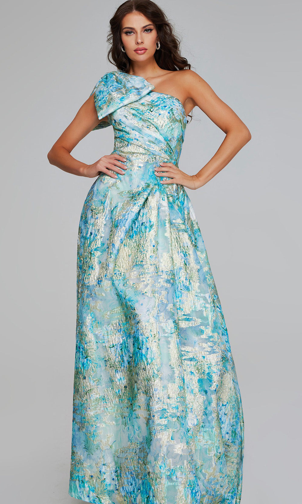 Jovani 40317 - Bow Appliqued One Shoulder Metallic Gown - designer prom dress at Silhouette Dresses
