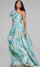 Jovani 40317 - Bow Appliqued One Shoulder Metallic Gown - back view