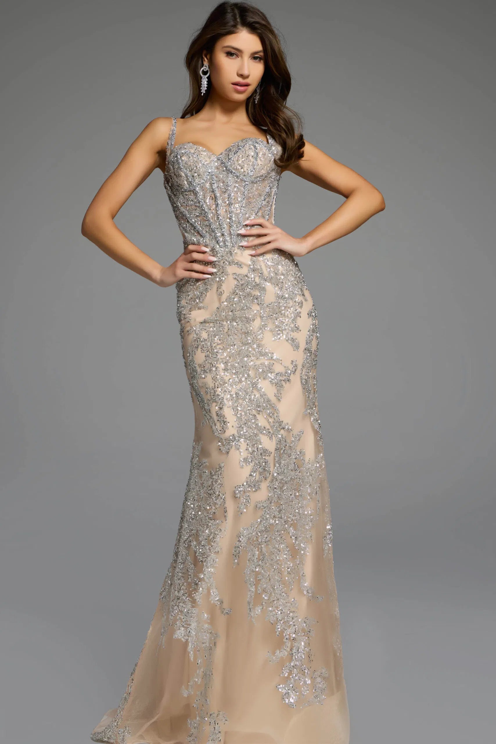 Jovani 40470 - Glittering Corset Prom Dress - detail view