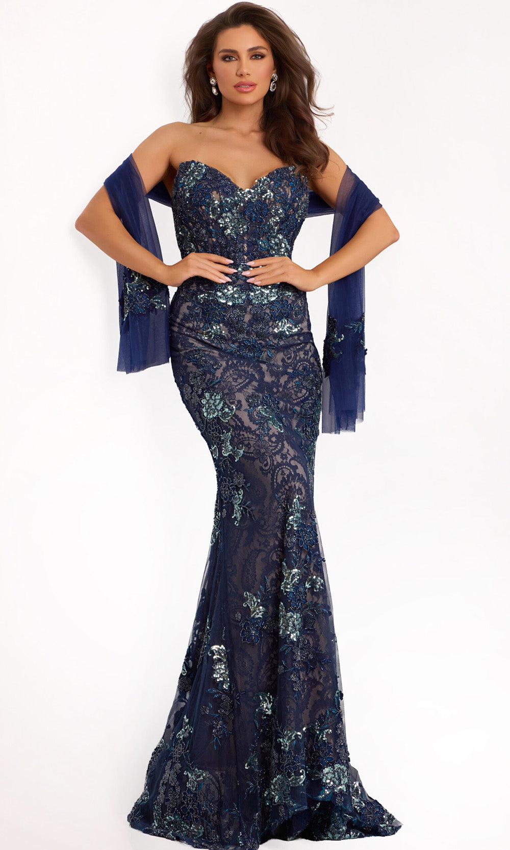 Jovani 40848 - Sweetheart Neck Mermaid Lace Gown - back view